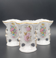 Vieux Bruxelles 3x Vases Miniatures Porcelaine De Bruxelles  1930 Eglantines #220422 - Autres & Non Classés