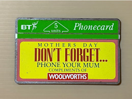 Mint UK United Kingdom - British Telecom Phonecard - BT 5 Units Mothers Day Don’t Forget..Woolworths- Set Of 1 Mint Card - Collections