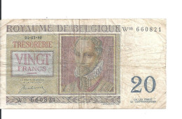 BELGIQUE 20 FRANCS 1950 VF P 132 A - Otros & Sin Clasificación