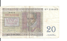 BELGIQUE 20 FRANCS 1950 VF P 132 A - Otros & Sin Clasificación