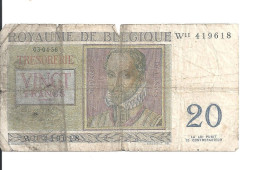 BELGIQUE 20 FRANCS 1956 VG+ P 132 B - Autres & Non Classés