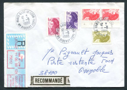 RC 26273 FRANCE 1988 LIBERTÉ RECOMMANDÉ DE PARIS GARE DE LYON EN POSTE RESTANTE TAXÉE A 2F10 TIMBRE POSTE AU VERSO - Covers & Documents