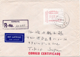 71704 - Cuba - 1984 - 50c ATM "Messe Essen" EF A R-LpBf HABANA -> Japan - Franking Labels