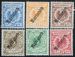 1900 Marianen, Freimarken Steiler Aufdruck, Ungebraucht, MiNr. 1/6 II, ME 230,- - Mariannes