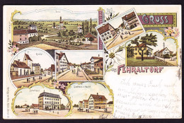 1900 Mit Feldpost Gelaufene Litho AK: 7 Bildrig. Mit Gasthaus Z. Hecht. Etwas Unfrisch - Fehraltorf