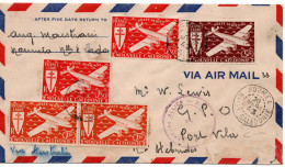 71745 - Neukaledonien - 1943 - 5F Luftpost MiF A LpBf NOUMEA -> Neue Hebriden, M Zensurstpl - Lettres & Documents