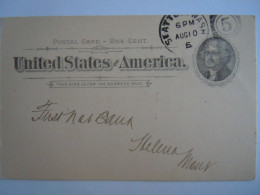 USA Aug 1896 Scott UX12 Postal Card Seattle To Helena Mont Entier Ganzsache - ...-1900