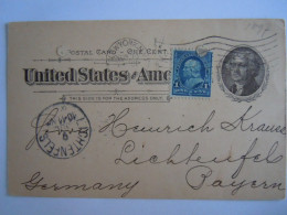 USA Jun 1897 Scott UX12 Postal Card + 264 Damaged NewYork, N.Y. To Lichtenfels Germany Entier Ganzsache - ...-1900