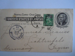 USA Apr1898 Scott UX14 Postal Card + 279 Damaged NewYork, N.Y. To Lichtenfels Germany Entier Ganzsache - ...-1900