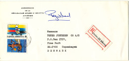 Greece Registered Cover Sent To Denmark 1982 Topic Stamps (sent From The Embassy Of Egypt Athenes) - Lettres & Documents