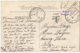 Ab14:S.M.18.06.1916:RENNES GARE + GARE DE RENNES COMMISSION MILITAIRE >Belgique : T Annulé... - Zona No Ocupada