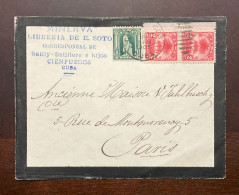 P) 1905 CUBA, COUNTRY SCENES STAMPS OVERPRINT, COVER CIRCULATED CIENFUEGOS TO PARIS, MINERBA BOOKSHOP, XF - Other & Unclassified