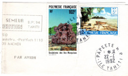 71804 - Frz.Polynesien - 1992 - 102F Skulptur MiF A LpStreifband PAPEETE -> Deutschland - Covers & Documents