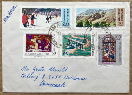 ARGENTINA 1978, COVER USED TO DENMARK, 5 DIFF STAMP, MOUNTAIN, ICE SKI, HELICOPTER, CHRISTMAS, PAINTING, AIR FORCE DAY, - Covers & Documents