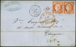 Lettre N°5 40c Orange X 2 S/lettre De Cognac (PC898) Du 11/9/53 Pour Glasgow - TB - 1849-1850 Cérès