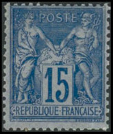 ** N°90a 15c Bleu S/bleu, Petit Pli De Gomme - B - 1876-1898 Sage (Tipo II)