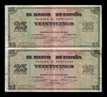 España Spain Pareja Correlativa 25 Pesetas Burgos 1938 Pick 111 Serie C Ebc/+ Xf/+ - 25 Pesetas