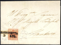 Cover 1850, "Pieghe Di Carta", 15 Cent. Rosso, Prima Tiratura, Piega Naturale Di Carta In Alto, Su Lettera Di Sabbionett - Lombardo-Veneto