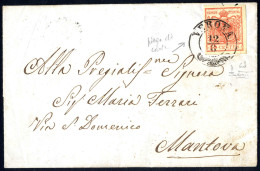 Cover 1850, "Pieghe Di Carta", 15 Cent. Rosso Salmone, Terzo Tipo, Piega Diagonale Su Lettera Da Verona 12.8.1853 Per Ma - Lombardo-Veneto