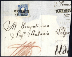 Piece 1858, Frontespizio Raccomandata Da Maniago Per Udine Affrancato Con 15 Soldi Sul Recto E 10 Soldi Sul Verso (Sass. - Lombardo-Vénétie