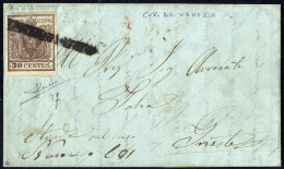 Cover "Venezia", "C. V. DaA VENEZIA", Annullo Marittimo Su 30 Cent. Su Lettera Per Trieste (Sass. 7f - 6P.) - Lombardo-Venetien