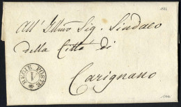 Cover 1824, Lettera In Franchigia Da Torino Il 12.5 Per Carignano, Bollo Nero REGIE POSTE V - Sardinien