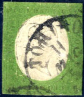 O 1854, 5 C. Verde Con Buoni Margini, Annullato Con Timbro Parziale Di Torino, Leggera Piega Orizzontale (Sass. 7, € 1.2 - Sardinien