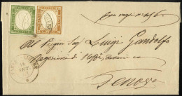 Cover 1863, Lettera Da Varese-Ligure Il 16.9 Per Genova Affrancata Con 5 E 10 C. IV Di Sardegna, Sass. 13,14 - Sardegna