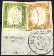 Piece "ARAMENGO", Frammento Del 13.2.1863 Affrancato Con IV. Em. Di Sardegna 5 C. Verde Giallastro E 10 C. Bistro Aranci - Sardinien