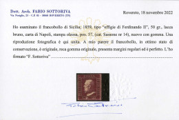 * 1859, 50 Grana Lacca Bruno, Carta Di Napoli, Stampa Oleosa, Pos. 57, Nuovo Con Gomma Originale, Ben Marginato, Leggere - Sizilien