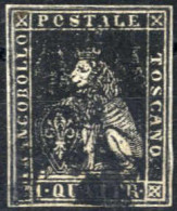 O 1857, 1 Q. Nero, Ampi Margini, Sass. 10 / 1250,- - Toscana