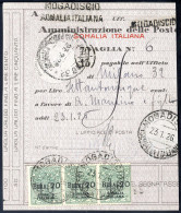 Cover 1926, Segnatasse Per Vaglia, 20 B. Su 40 C. Verde Striscia Orizzontale Di 3 Su Vaglia Da Mogadiscio Il 23.1., Sass - Somalia