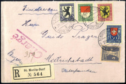 Cover 1924, Eingeschriebener Brief Von St Moritz Dorf Am 29.12. Nach Mellrichstadt (Deutschland) Frankiert Mit 5+5 C, 10 - Otros & Sin Clasificación