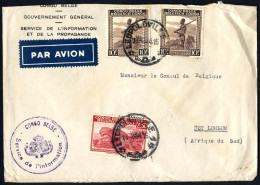 Cover 1944, Luftpostbrief Vom 14.2.1944 Von Leopoldville Nach Est London (Südafrika), Frankiert Mit 2,50 Fr. Karmin Zahn - Sonstige & Ohne Zuordnung