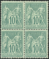 * No 76, Vert, Bloc De Quatre (un Ex **), Jolie Pièce. - TB. - R - 1876-1878 Sage (Typ I)