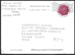 USA 2023 Floral Dahlia,Flower,Pink Colour,Round,Odd Shaped, Cover, Michigan State To India (**) Inde Indien - Briefe U. Dokumente
