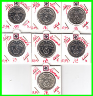 GERMANY - ALEMANIA DEUTFCHES REICH SERIE DE 7 MONEDAS DE 5.00 REICHSMARK AÑO 1939 MONEDAS DE PLATA - 29 MM.  HINDENBURG - 5 Reichsmark