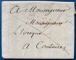 Lettre Marque De PORT PAYE En Rouge " P48P / STe MERE L'EGLISE " 1 DEC 1814 (INDICE 19) Pour COUTANCES Rare - ....-1700: Précurseurs