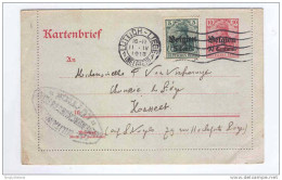 Entier Carte-Lettre Germania Belgien + TP Compl. LIEGE 1918 - Censure Dito - Papier Gris Verdatre  -- LL / 587 - German Occupation