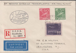 1945. SVERIGE. Fine Small Registered Cover To Irvington, N.J. USA With 5 + 60 ÖRE SVENSK PRE... (Michel 214+) - JF444786 - Lettres & Documents