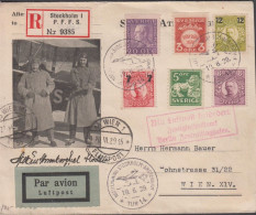 1929. SVERIGE. _Very Fine Cover With Pictures Of Pilots And Their Plane PAR AVION To Wien Wi... (Michel 111+) - JF444790 - Lettres & Documents