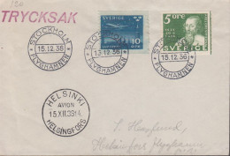 1936. SVERIGE. _Very Fine Cover TRYCKSAK With 5 öre POST And 10 öre LUFTPOST To Helsinki, Fi... (Michel 213+) - JF444791 - Lettres & Documents