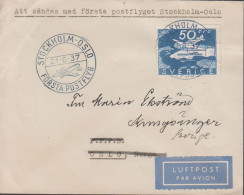 1937. SVERIGE. _Fine Cover With 50 öre BROMMA LUFTPOST To Oslo, Norge Cancelled STOCKHOLM-OSL... (Michel 239) - JF444795 - Lettres & Documents