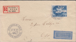 1937. SVERIGE. _Fine Cover With 50 öre BROMMA LUFTPOST To Oslo, Norge Cancelled STOCKHOLM-OSL... (Michel 239) - JF444796 - Briefe U. Dokumente