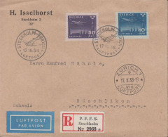 1938. SVERIGE. _Fine LUFTPOST REGISTERED Cover With 10 + 50 öre LUFTPOST To Schweiz Cance... (Michel 213-214) - JF444797 - Cartas & Documentos