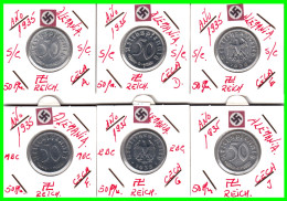 GERMANY - ALEMANIA DEUTFCHES REICH SERIE DE 6 MONEDAS DE 0.50 REICHSPFENNIG AÑO 1935 – KM 87 ( SERIE COMPLETA 6 CECAS ) - 50 Reichspfennig