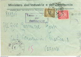 SEGNATASSE R. £12+3,TASSA A CARICO DEL DESTINATARIO,1949-MINISTERO INDUSTRIA E COMMERCIO-ROMA-UFFICIO BREVETTI-VERONA - Postage Due