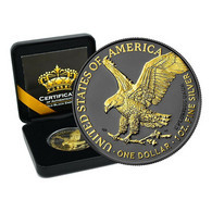 USA 1 Dollar 2021 Eagle Silver Coin 1 Oz Black Empire Ruthenium 24kt Gold 03092 - Other & Unclassified