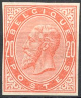 [* SUP] 1883 : Essai De Couleur -  20c Rouge-orange Non Dentelé - 1869-1883 Leopold II