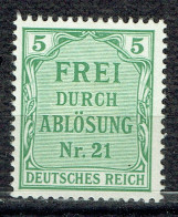 Texte "Frei Durch Ablösung Nr 21" : 5 Pf Vert - Dienstzegels